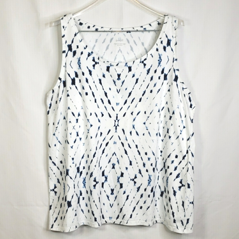 J.Jill Sleeveless Tank Top White Blue Tie Dye XL NWOT